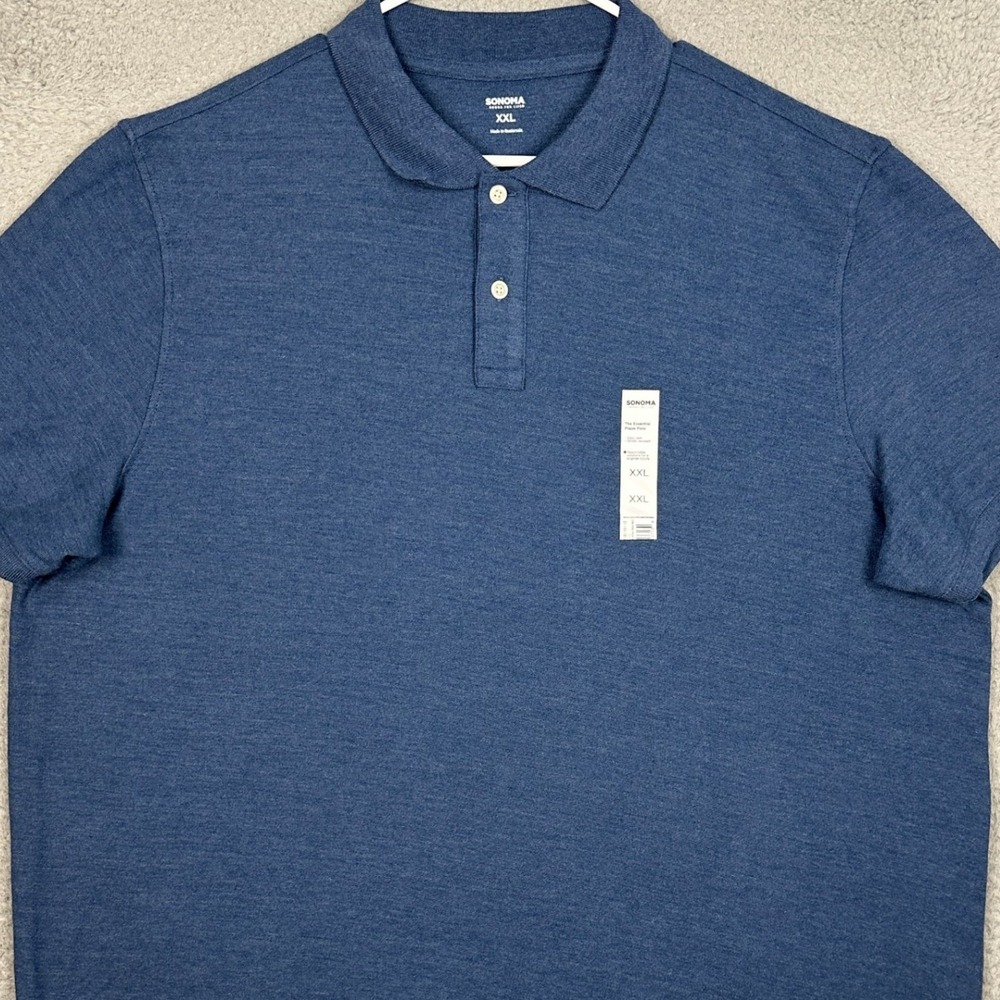 NEW Sonoma Polo Shirt Mens 2XL The Essential Dark Blue Casual Rugby Short Sleeve